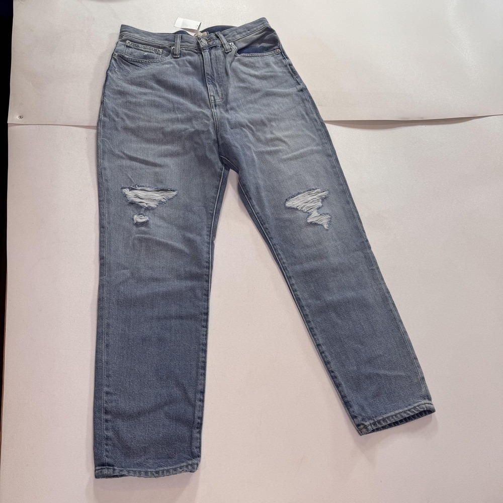 Madewell‎ The Momjean Jeans Womens 28 Blue High Rise Distressed Light Wash Denim
